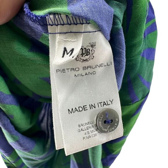 Pietro Brunelli Dress Size M Leaf Print Sleeveless Collared Ruffle Italian Beach - Picture 5 of 7